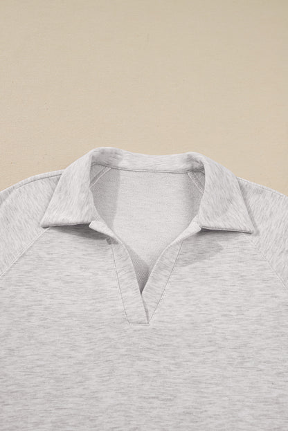 Light Grey Polo Collar Pullover & Drawstring Sweatpants Set
