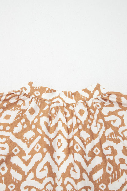 Boho Ikat Print V Neck Shift Dress Summer Mini Dress