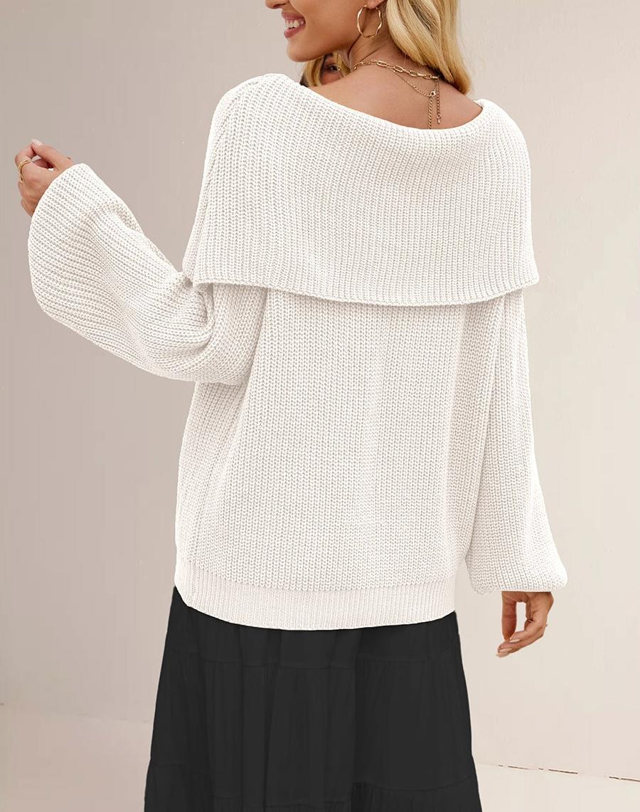 Off Shoulder Oversized Knit Sweater – Fall Winter Pullover
