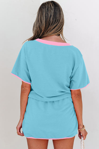 Women’s Bonbon Colorblock Drop Shoulder Tee & Skort Set