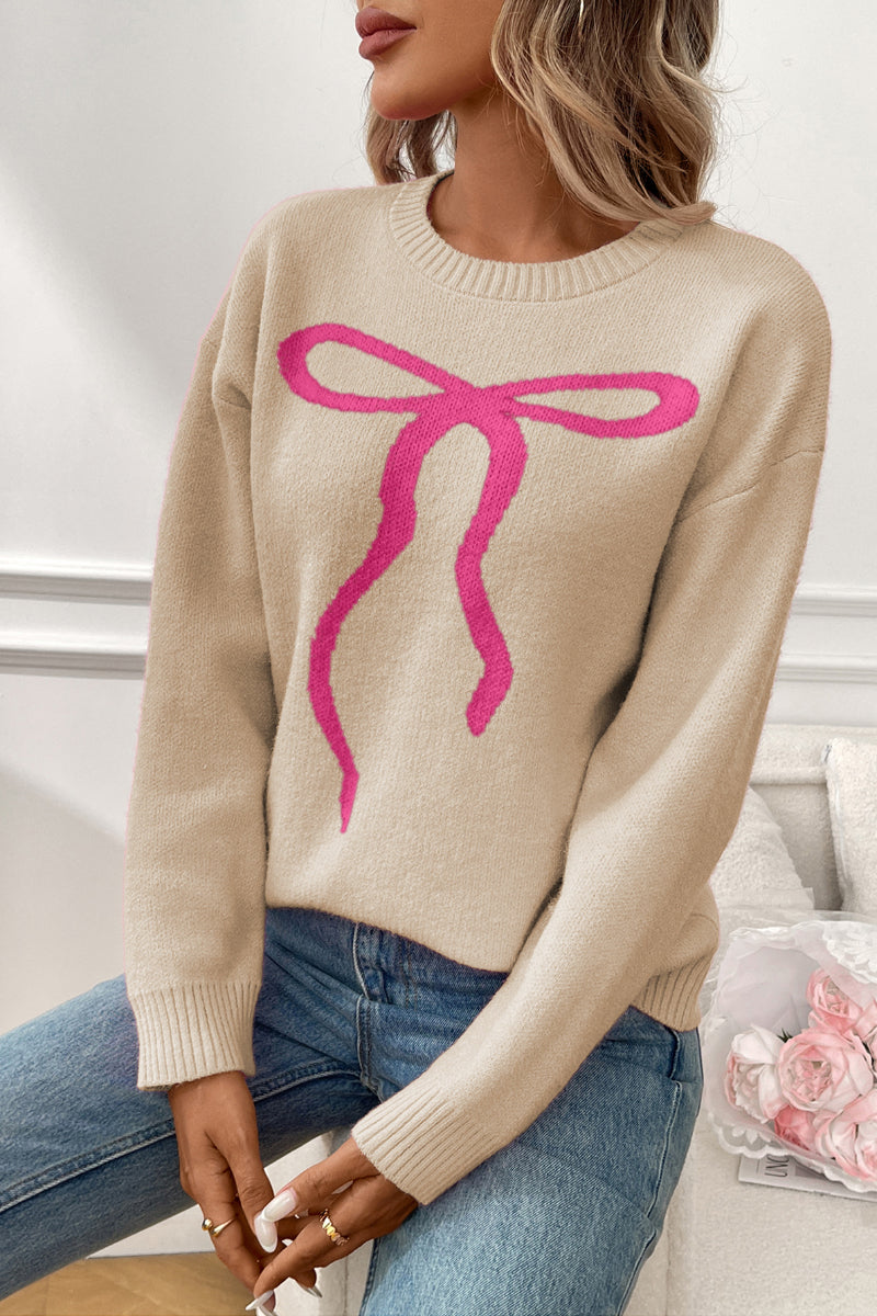 Cute Bow Graphic Knit Sweater in Soft