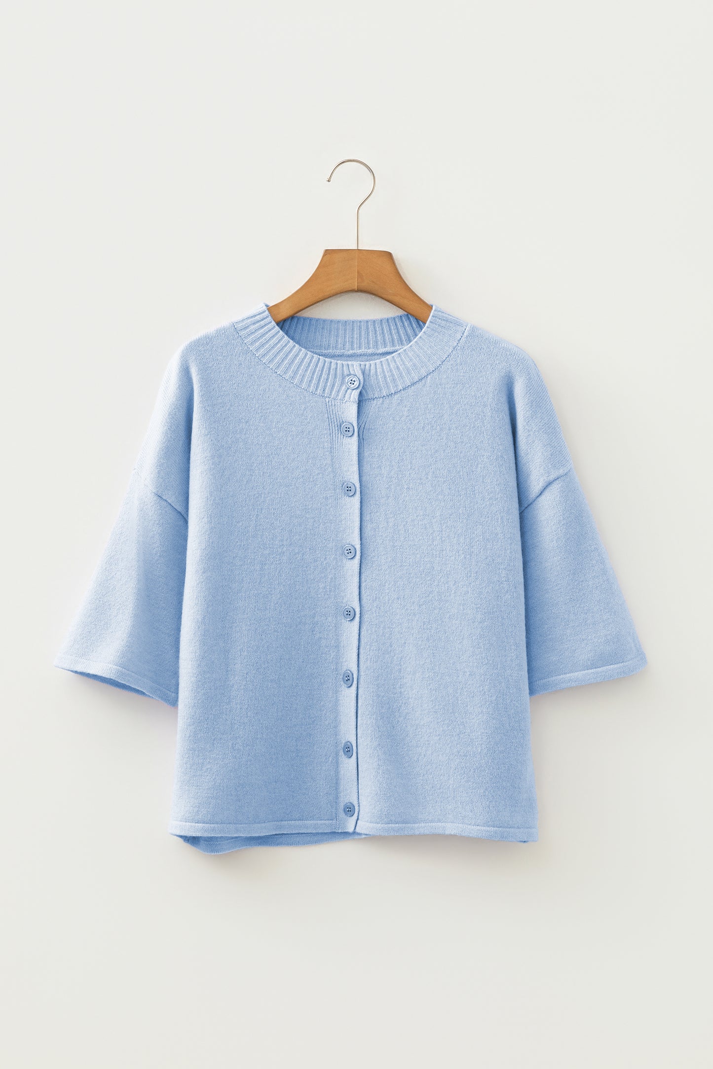 Lavender Boxy 3/4 Sleeve Button Down Knit Cardigan