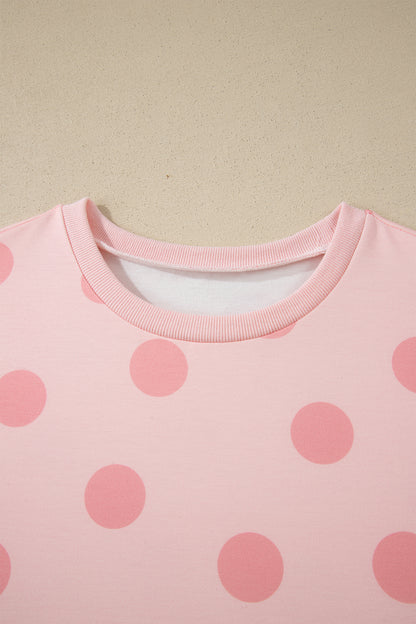 Polka Dot Lounge Set Tee and Drawstring Shorts Set