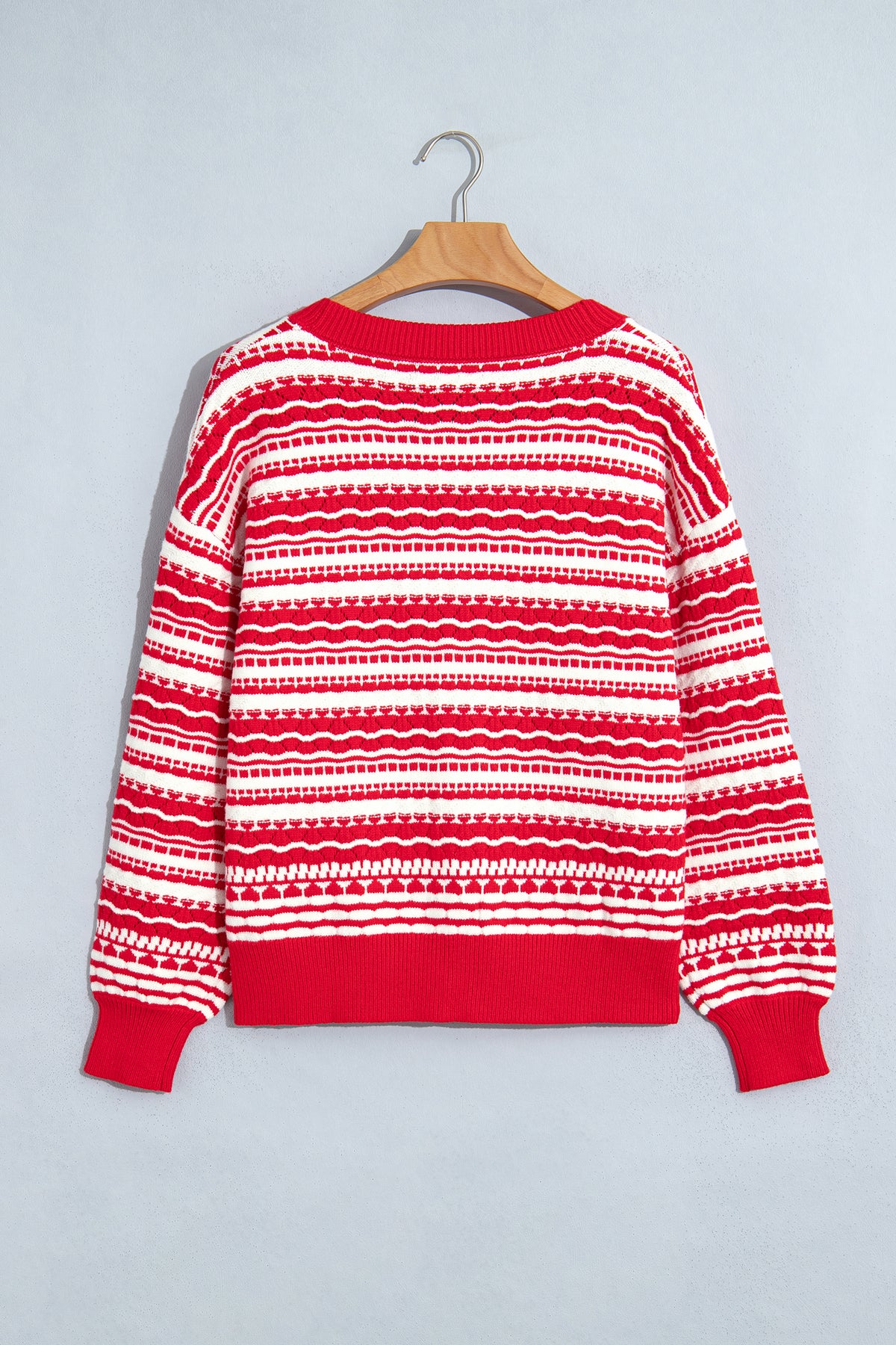Red Geometric Stripe Button Front Knit Cardigan