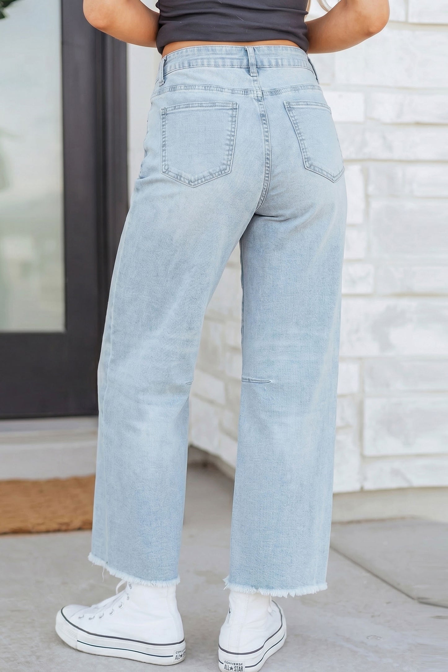 Game Day Sequin Football Patch Wide Leg Raw Hem Jeans