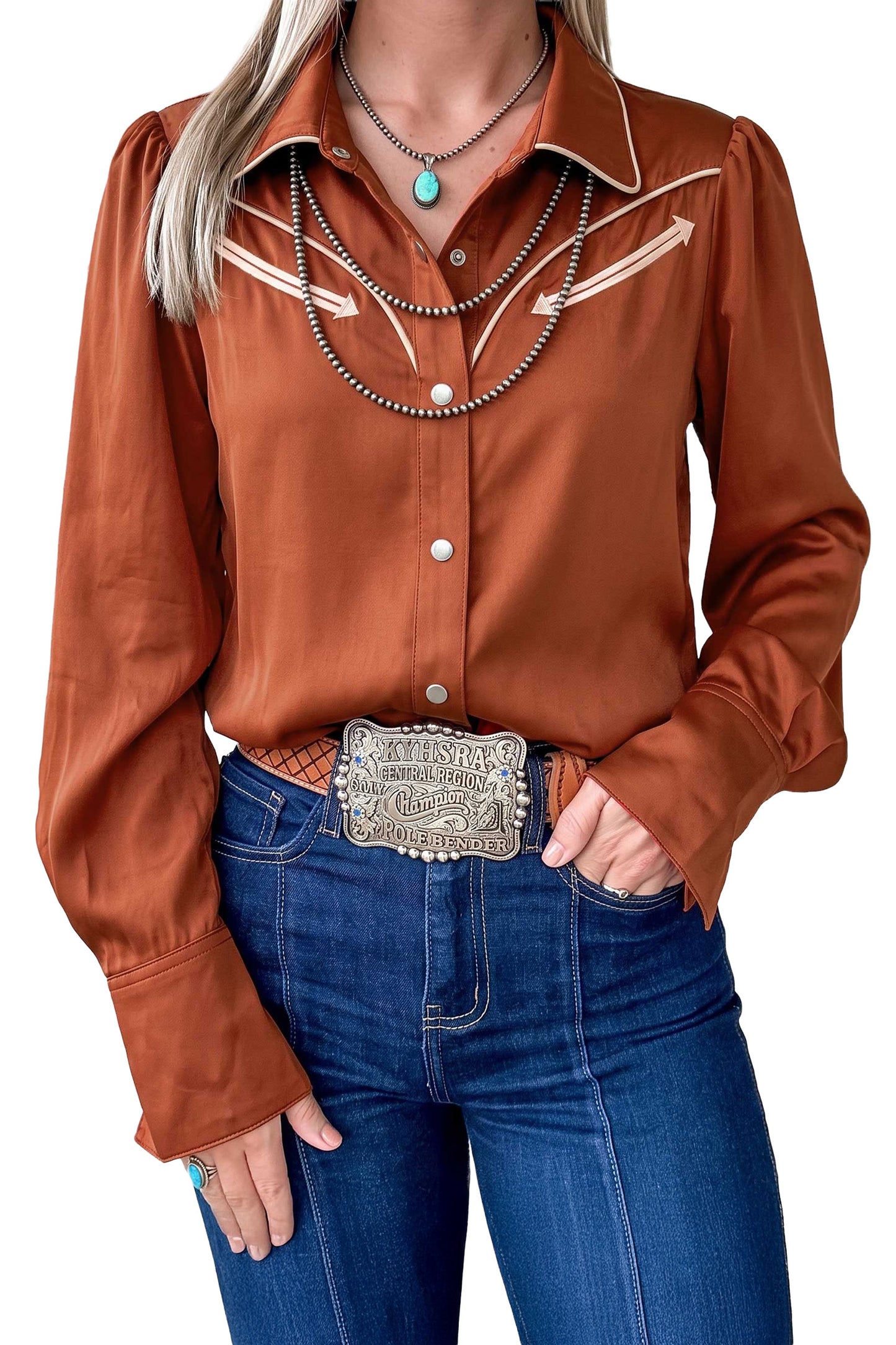Western Satin Yoke Snap Button Long Sleeve Shirt
