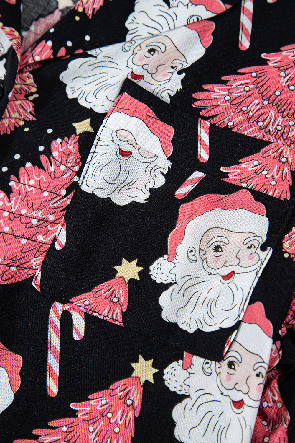 Black Christmas Santa Printed Two Piece Pajamas Set