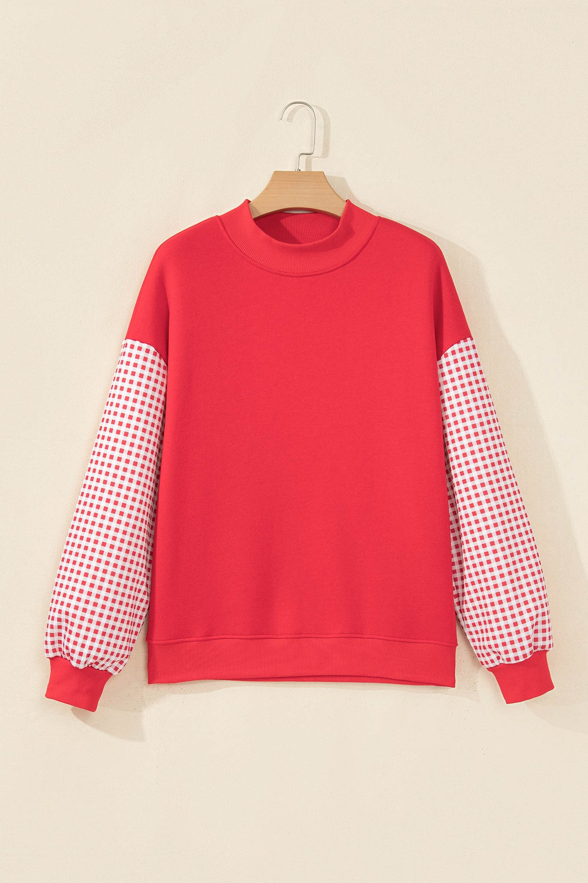 Evergreen Plaid Sleeve Colorblock Loose Tunic Sweatshirt