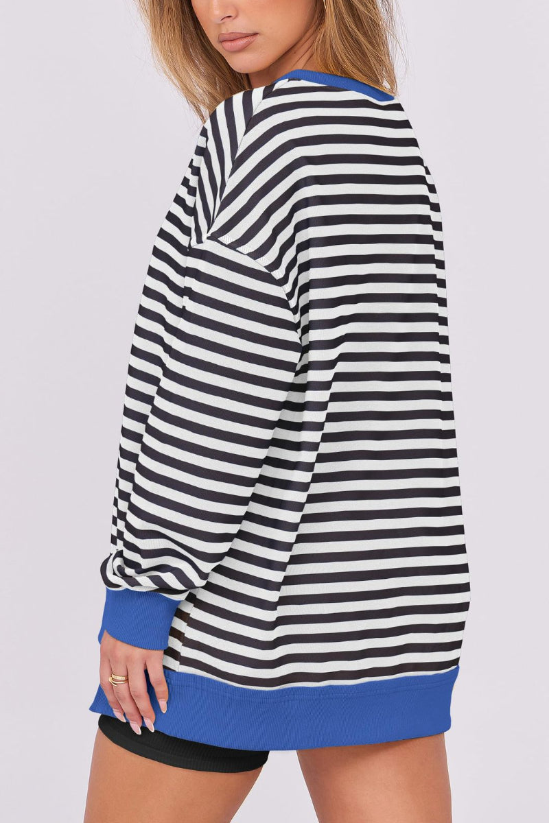 Bold Striped V-Neck Sweatshirt with Neon Contrast Trim