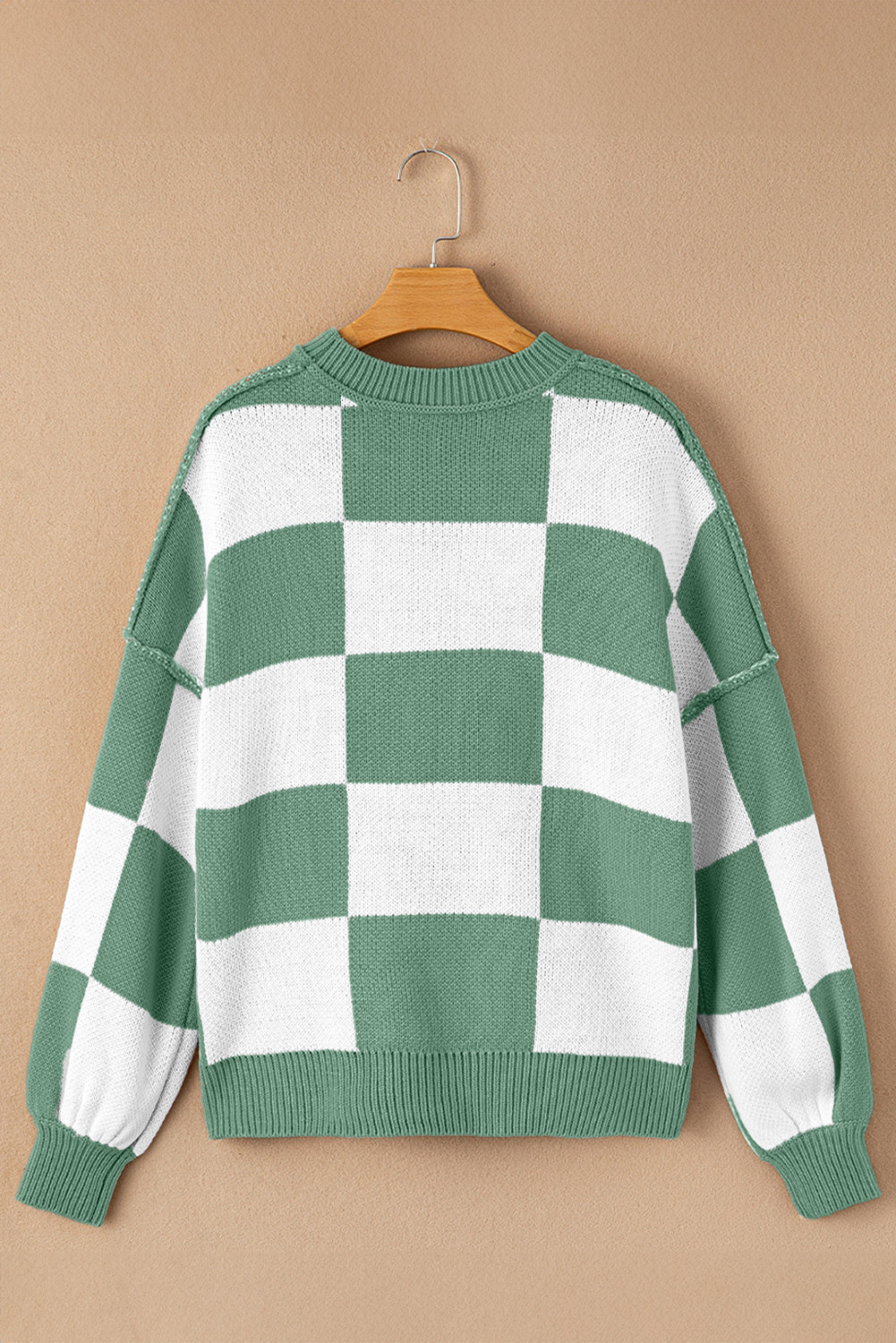 Green Checkered Bishop Sleeve Sweater