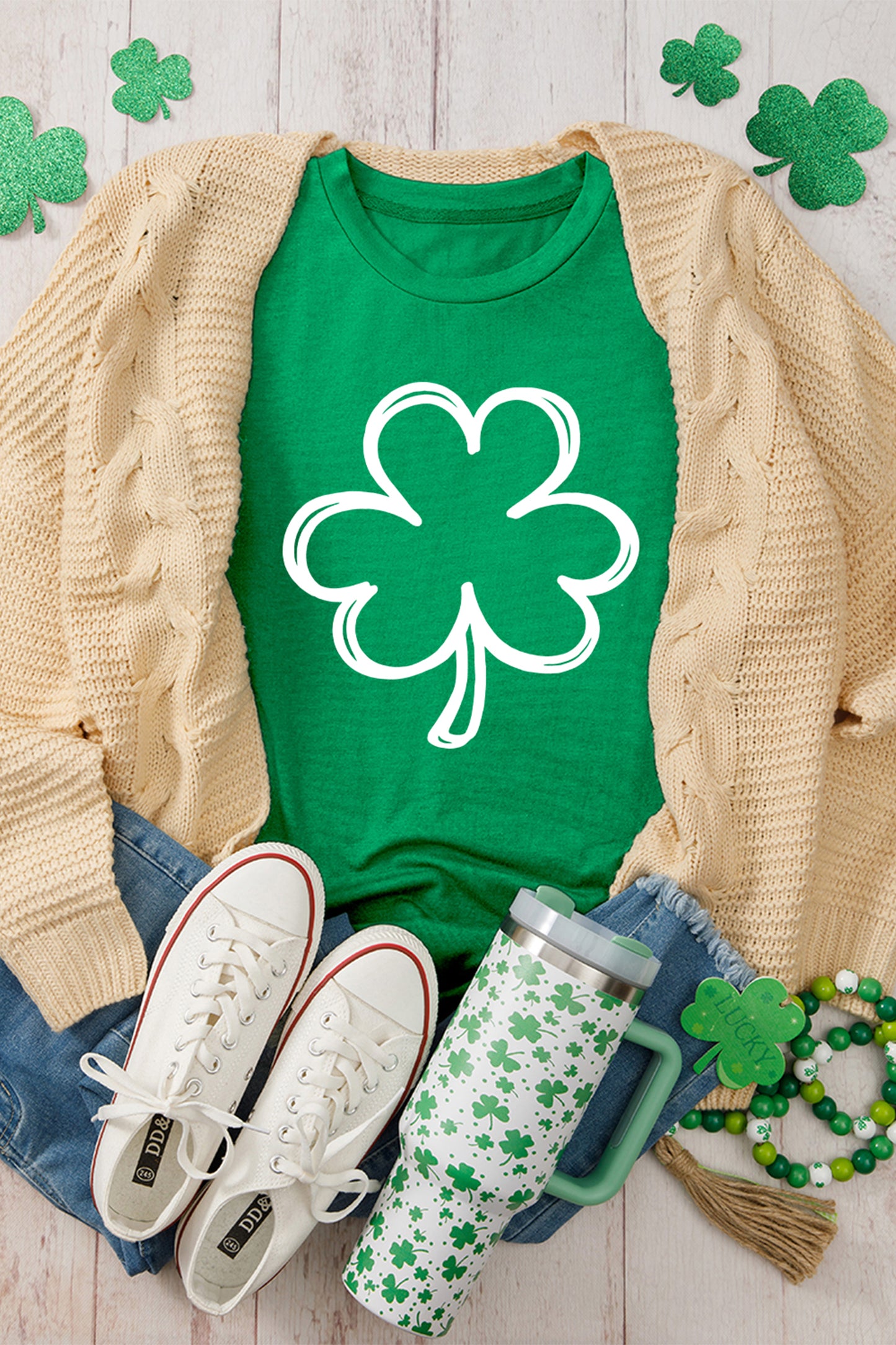 Bright Green Shamrock Graphic St Patrick’s Day Tee