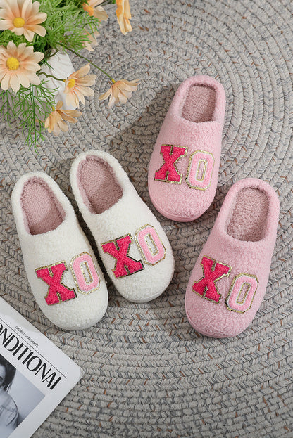 Pink XOXO Plush Slippers Warm Fuzzy Valentines House Shoes Women
