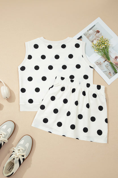 Polka Dot Tank Top Split Skort 2 Piece Lounge Set