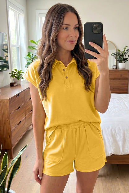 Polo Collar Lounge Set Loose Top and Shorts Outfit
