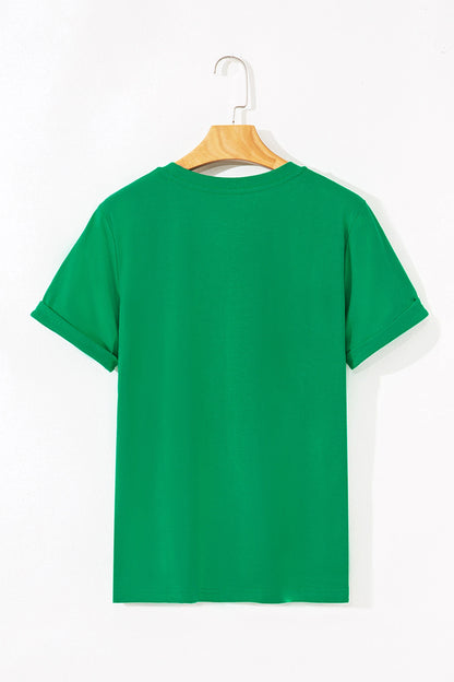 Green Mardi Gras Graphic Tee Colorful Letter Print Top