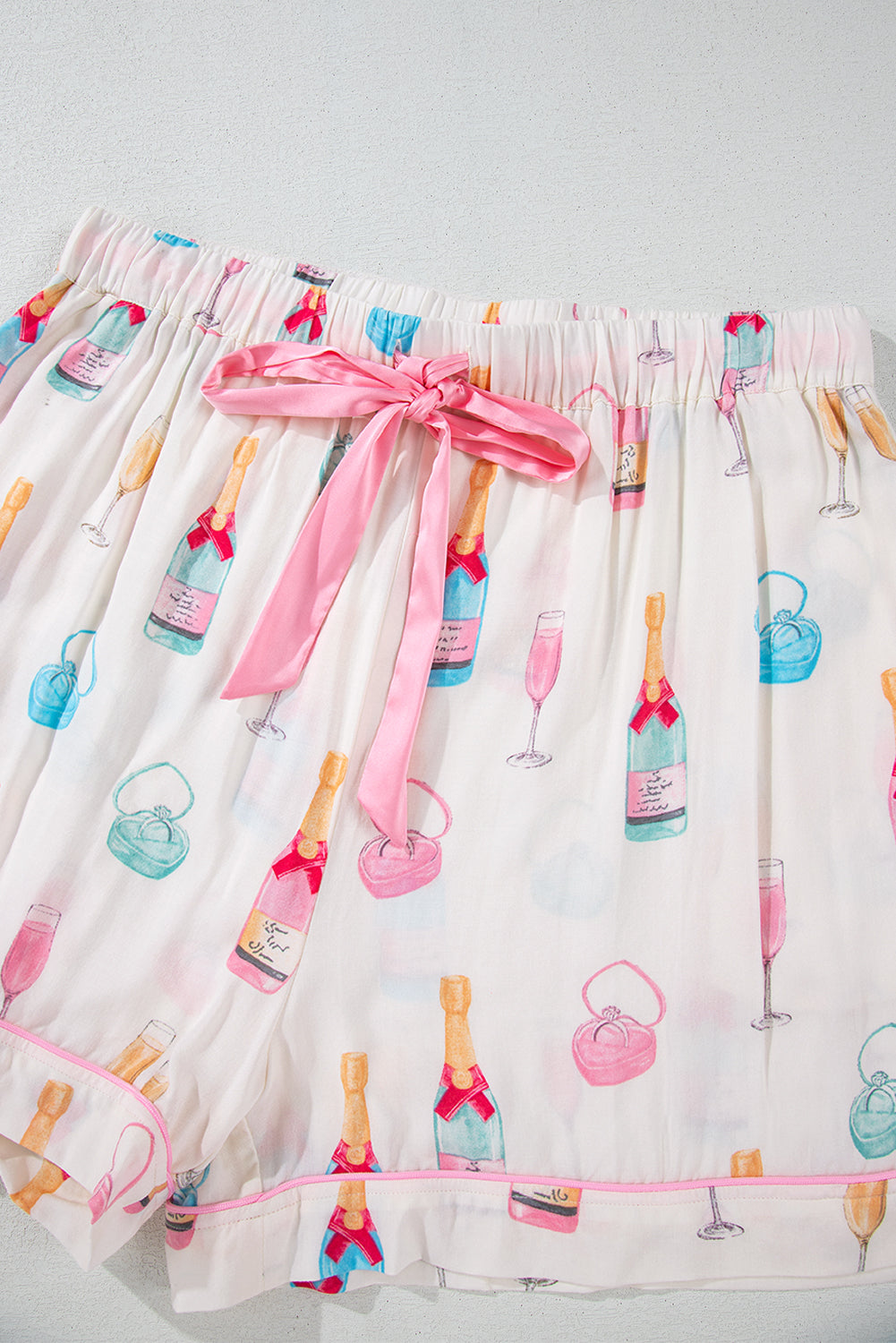 Valentine’s Day White Plus Size Wine Print Bow Pajama Set