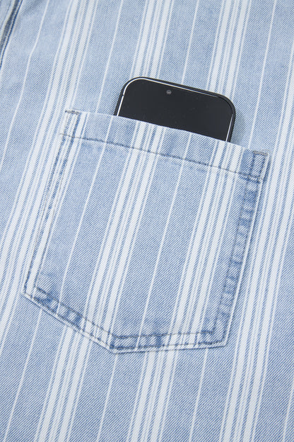 Striped Denim Shacket for Women Button Down Shirt Jacket