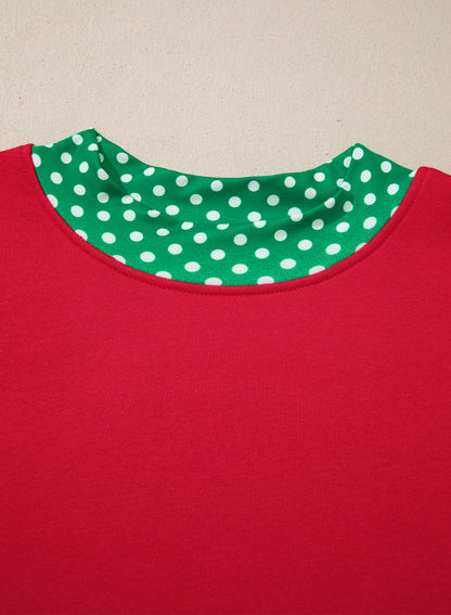 Polka Dot Trim Plus Size Crew Neck Tunic Sweatshirt