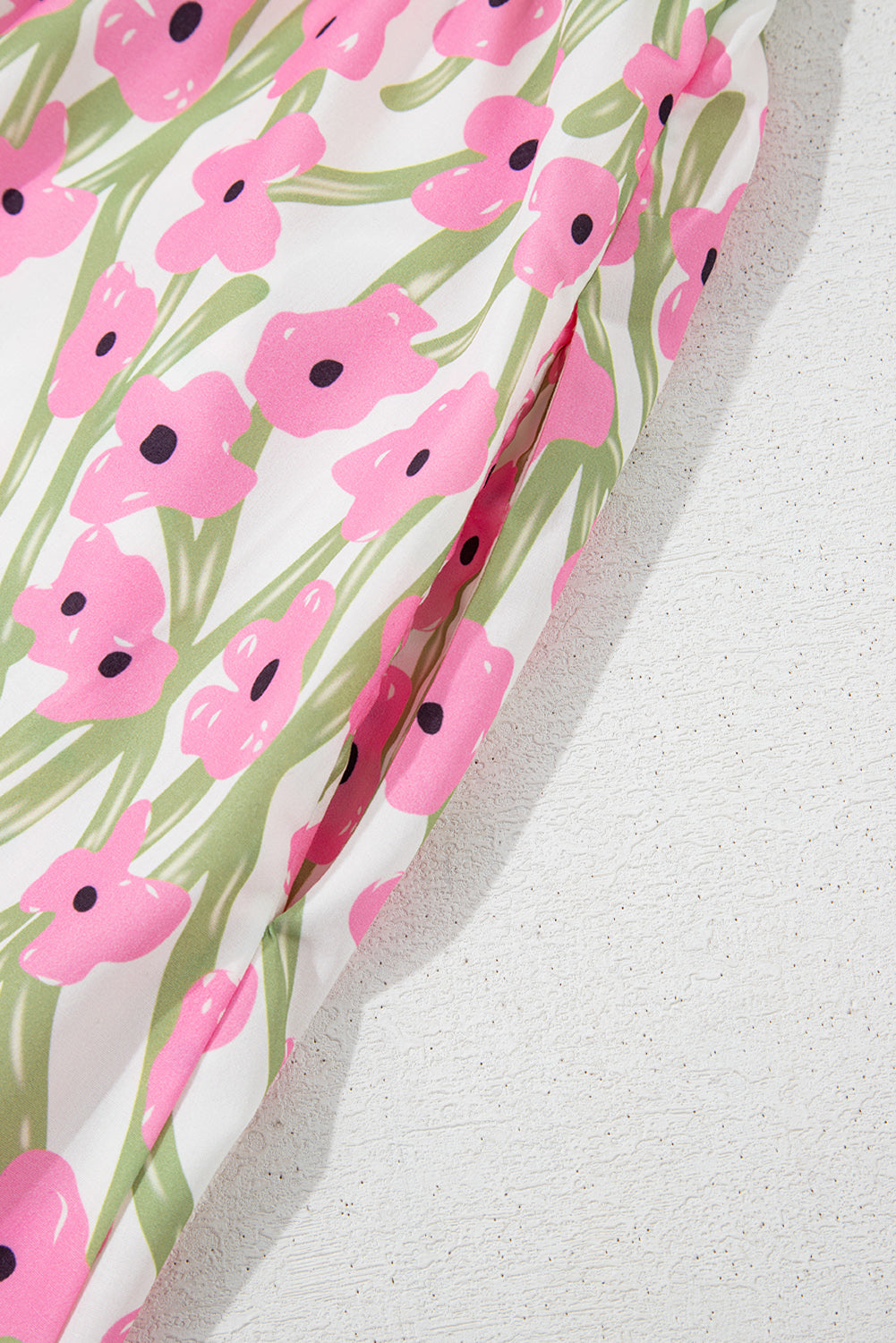 Pink Floral Square Neck Ruffle Sleeve Maxi Dress