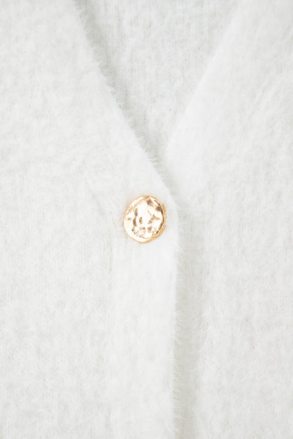 Soft Fuzzy Button Front Long Knit Cardigan with Pockets