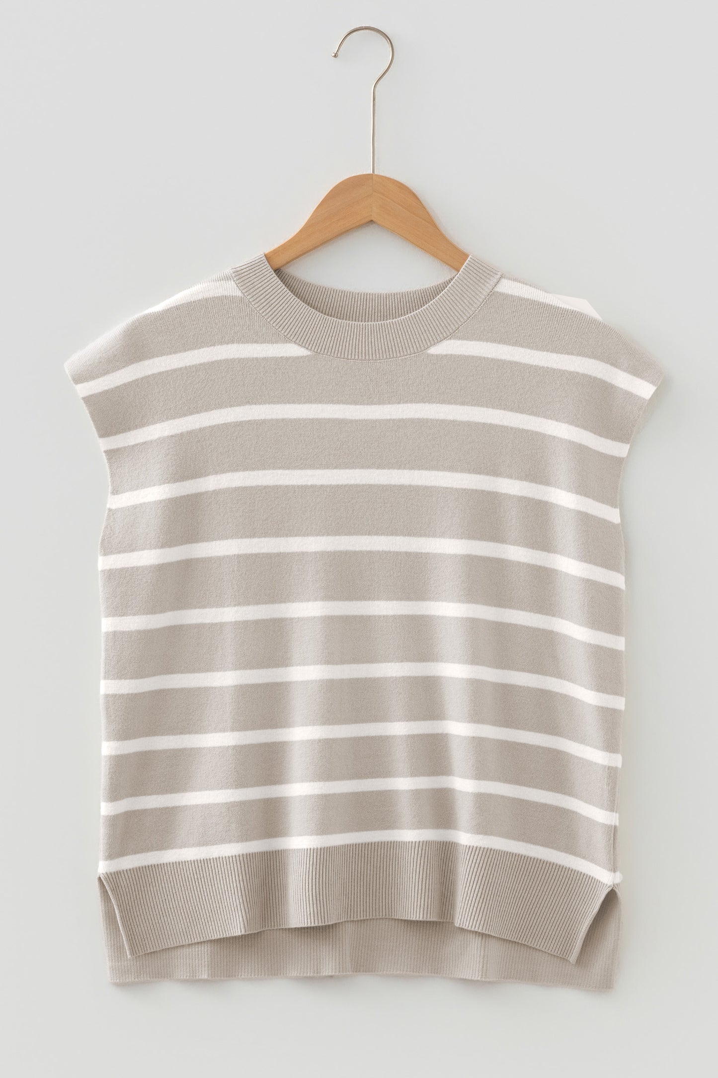 Parchment Striped Short Sleeve Crewneck Knit Sweater Top