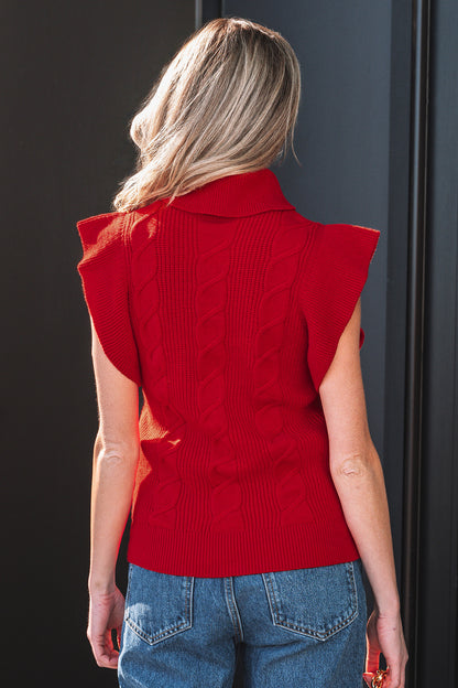 Western Cable Knit Turtleneck Ruffle Sleeve Sweater Top