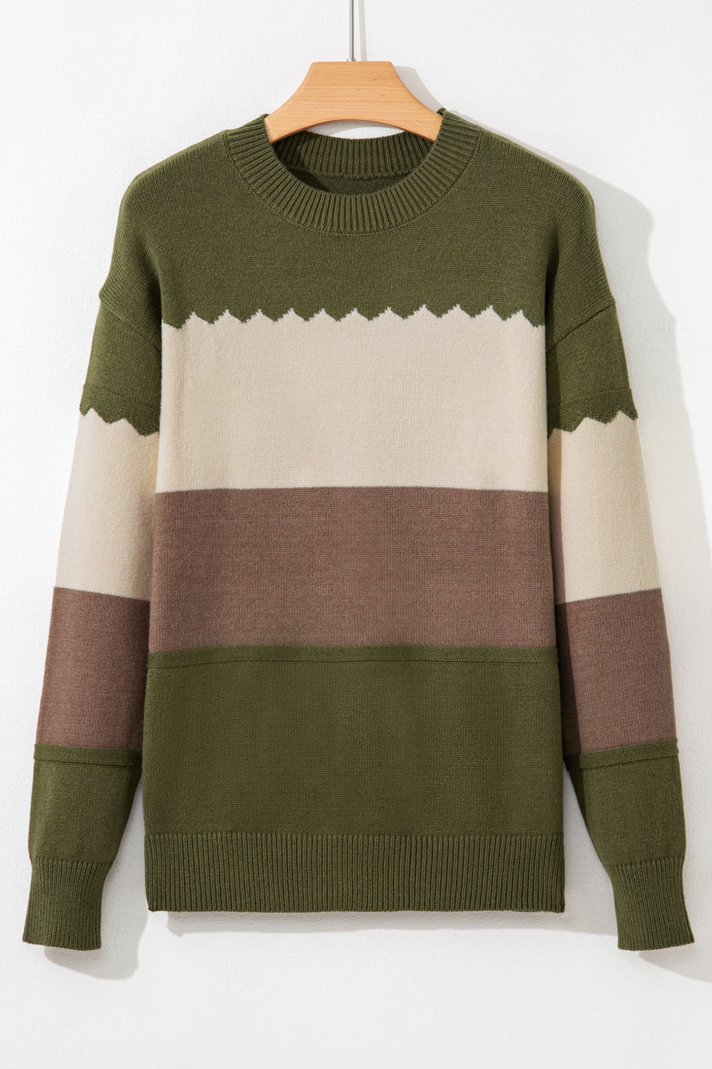 Black Beige Brown Colorblock Drop Shoulder Knit Sweater
