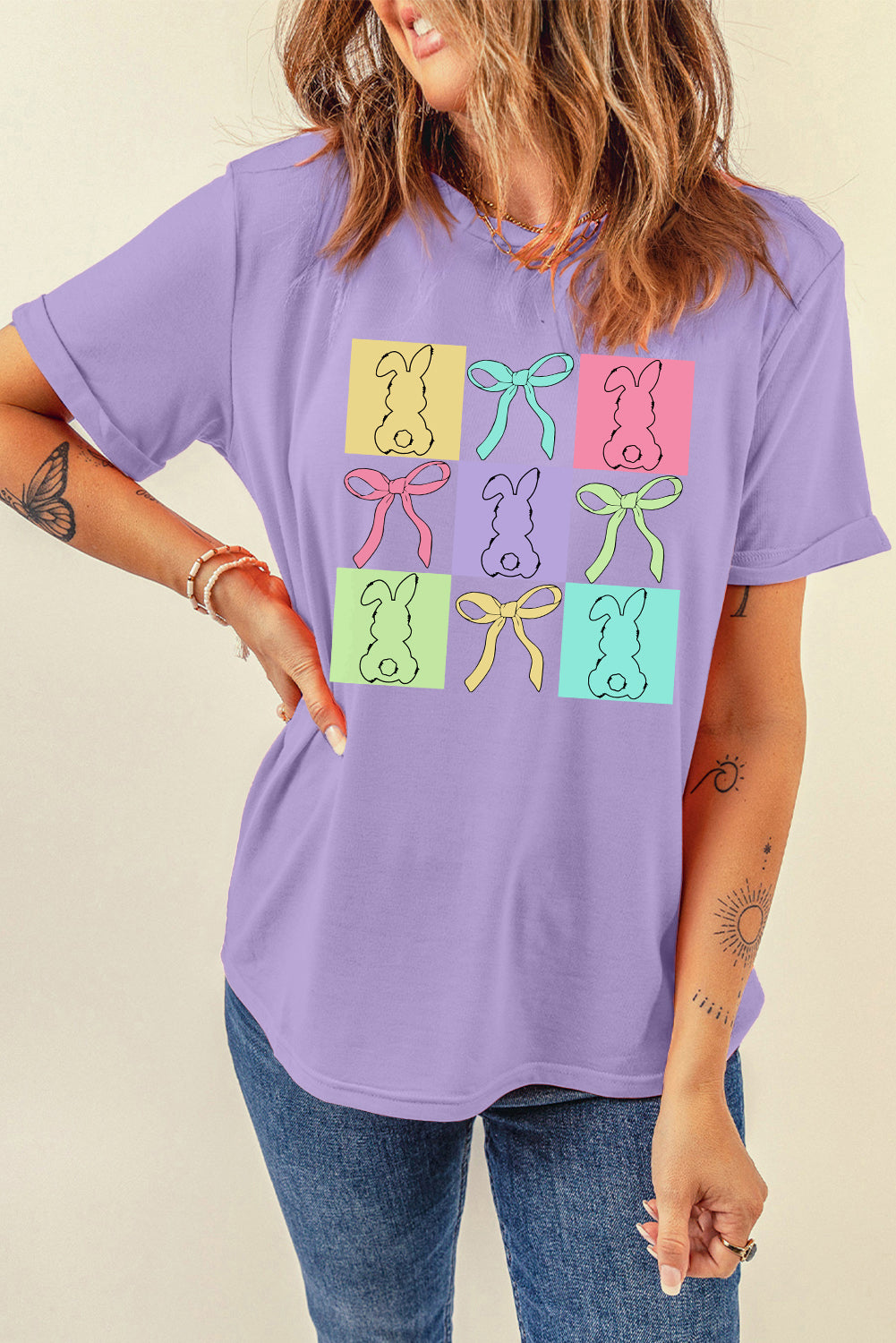 Easter Bunny Bow Graphic Casual Tee