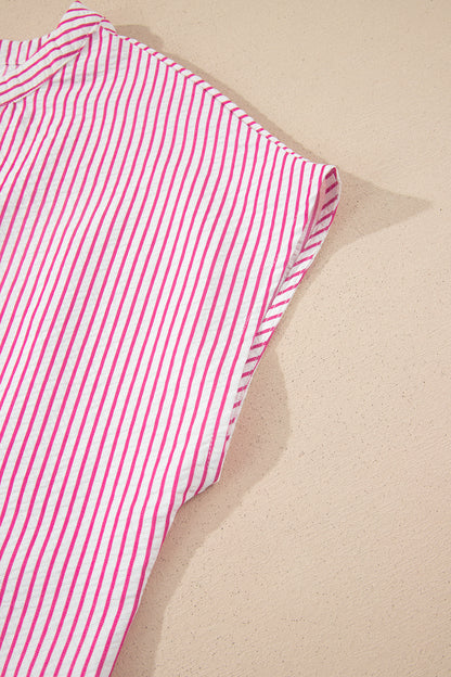 Black Stripe Ruffle Half-Button Short Sleeve Maxi Dress