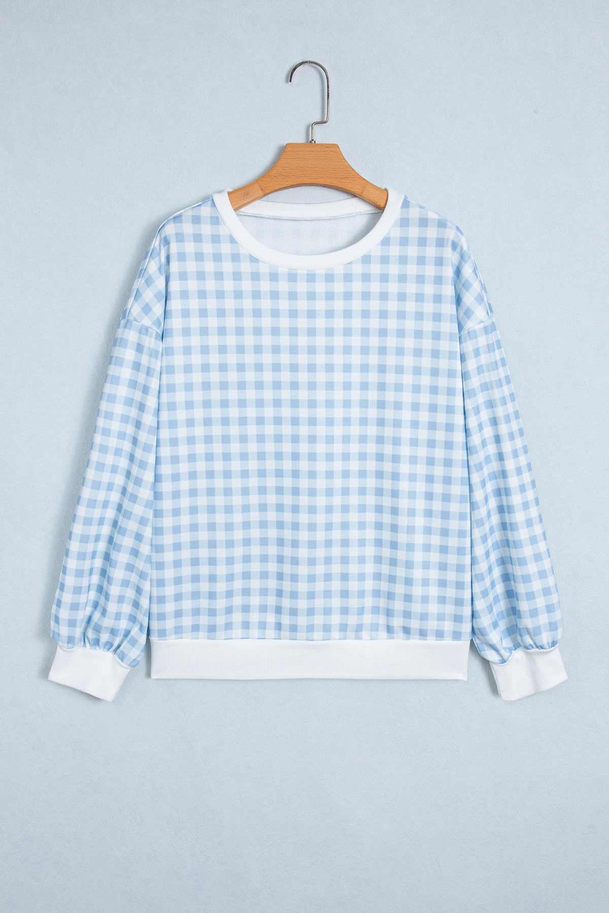 Gingham Plaid Sweatshirt Oversized Puff Sleeve Pullover