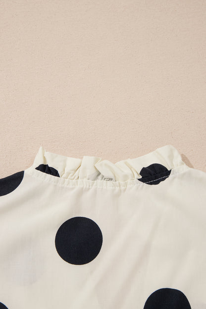 Polka Dot Ruffle Sleeve V Neck Shift Blouse Top