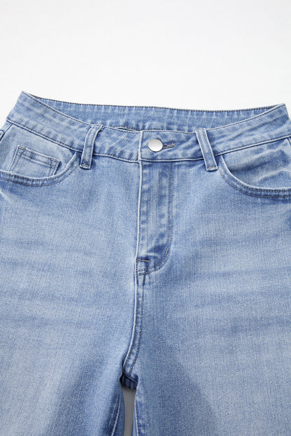 High Waist Flared Jeans with Raw Hem