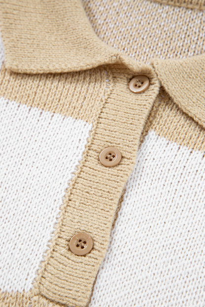 Checkered Polo Collar Loose Knit Sweater