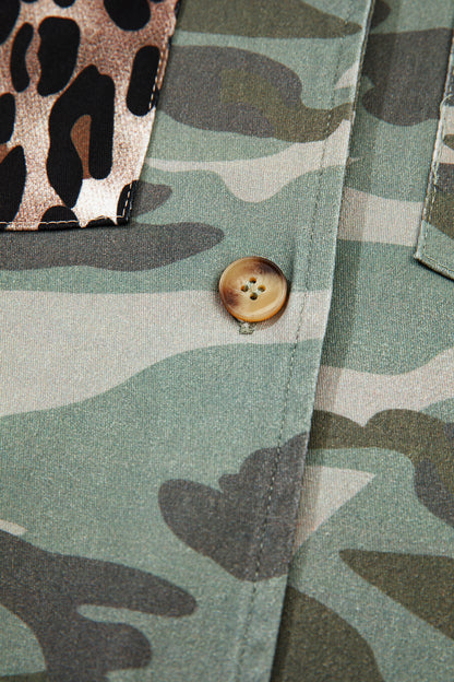 Camo Leopard Patchwork Military Crop Jacket
