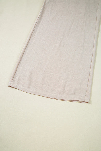 Beige Smocked Waist Wide Leg Flow Pants Plus Size