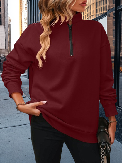 Long Sleeve Sweatshirt with Semi-Zipper