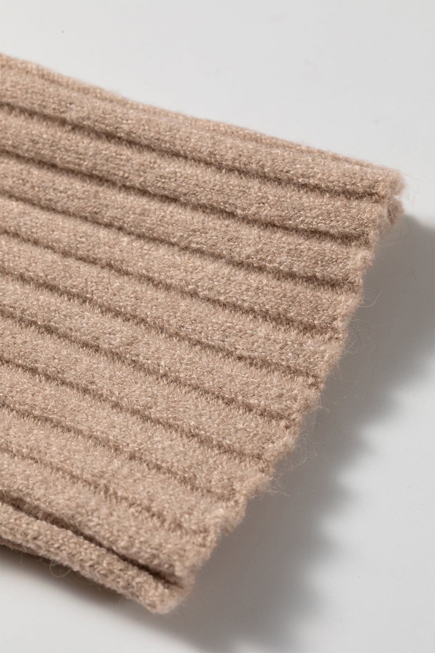 Beige Mock Neck Ribbed Short Sleeve Sweater Top