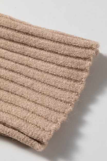 Beige Mock Neck Ribbed Short Sleeve Sweater Top