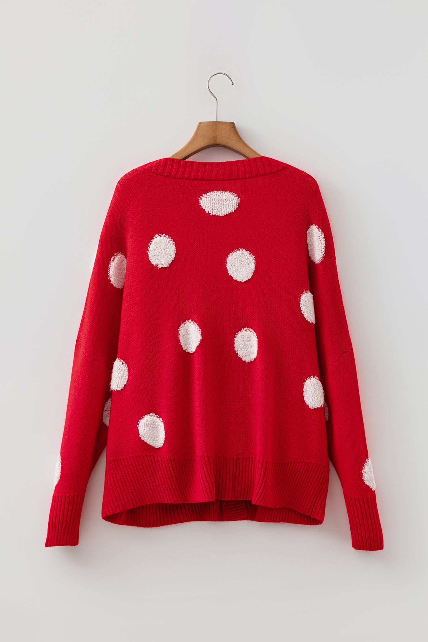 Polka Dot Oversized V Neck Knit Cardigan Sweater