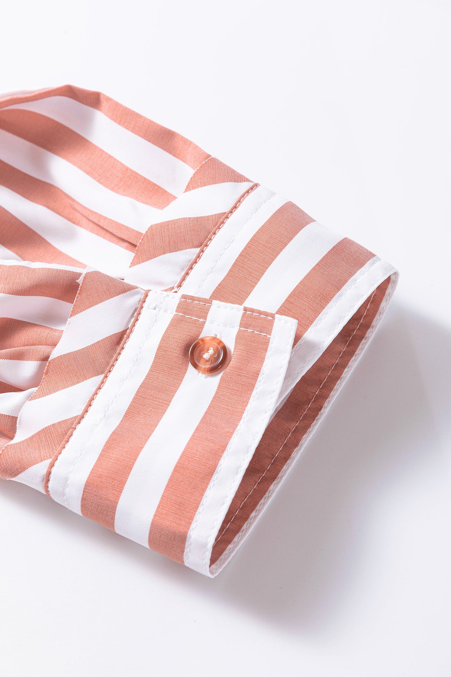 Khaki Stripe Button Front Shirt Ruffle Hem Peplum Top
