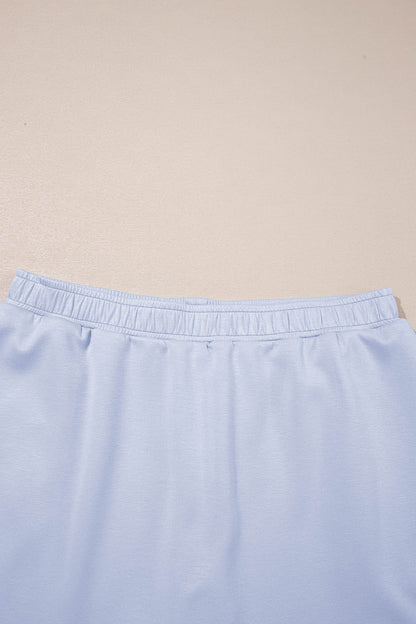 Scalloped Hem Puff Sleeve Lounge Set Casual Two Piece