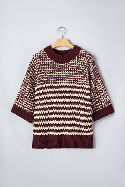 Red Stripe 3/4 Draped Sleeve Slouchy Sweater