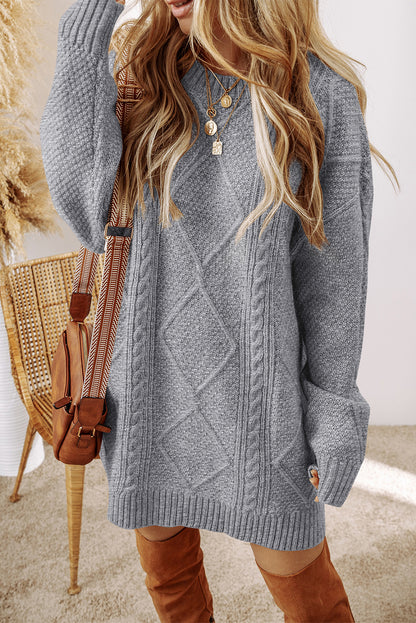 Cozy Cable Knit Drop Shoulder Oversized Sweater Dress