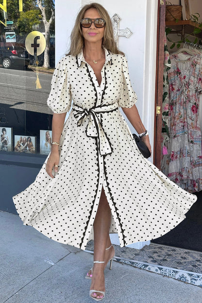 Polka Dot Midi Dress Button Down Belted Shirt Dress