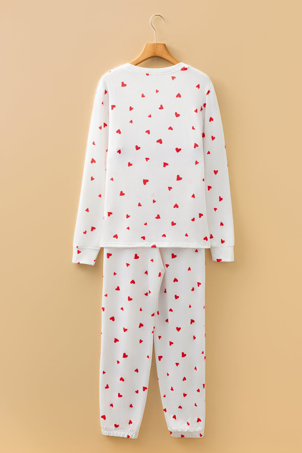 Womens Heart Print Pajama Set Long Sleeve Lounge Set