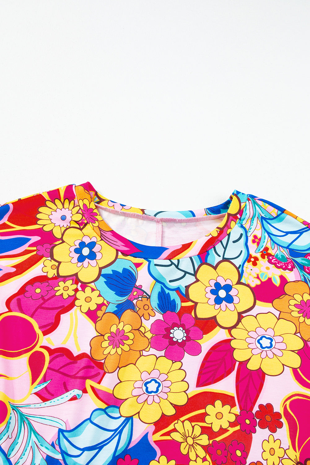 Colorful Floral Print Babydoll Top with Short Sleeves