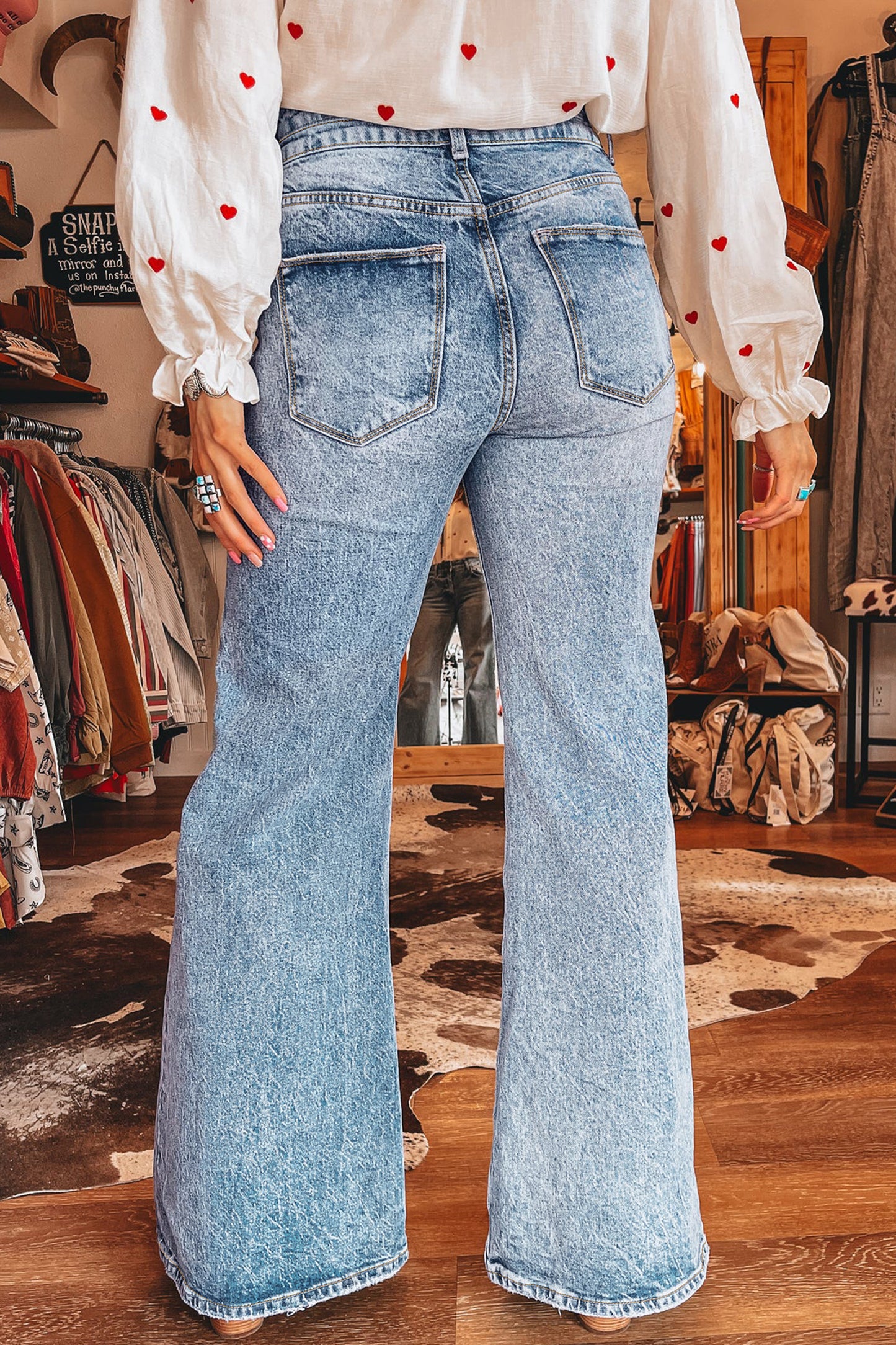 Western Light Wash High Waist Wide Leg Denim Jeans