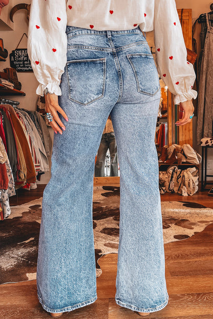 Western Light Wash High Waist Wide Leg Denim Jeans