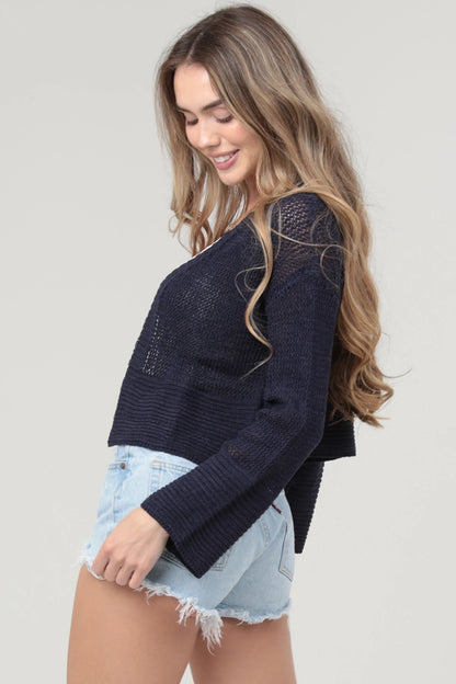Lightweight Open Knit Cropped Cardigan Sweater
