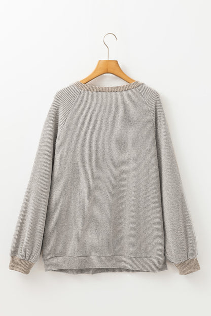 Ribbed Contrast Panel Loose Fit Long Sleeve Top